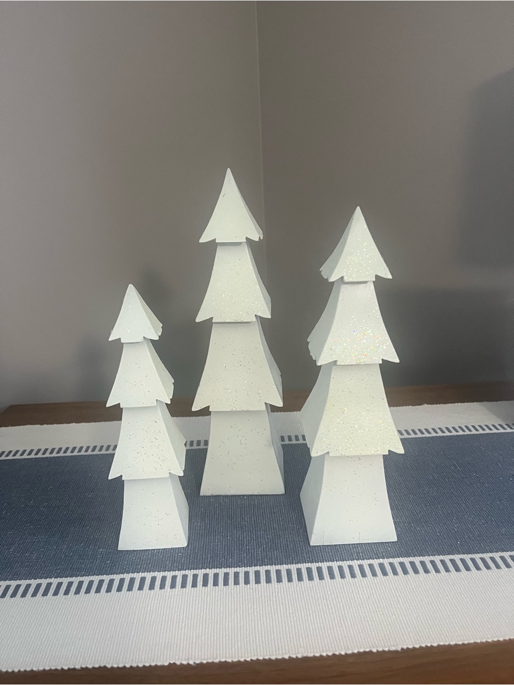 White Glitter Tiered Wooden Holiday Trees - Set of 3